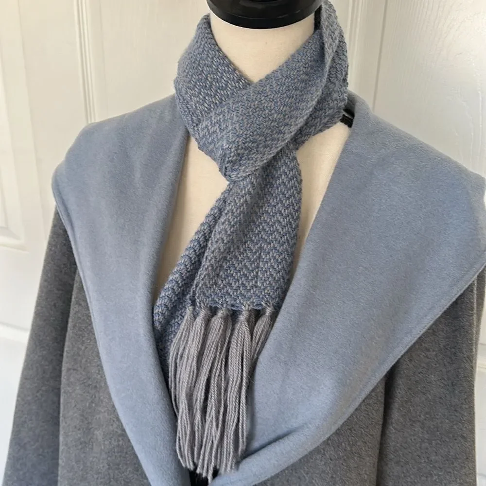 Grey and Blue Alpaca Undulating woven scarf by Lisbeth Mulcahy
